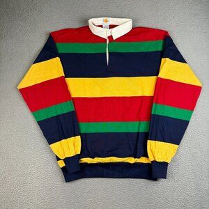 VTG 80's Colorblock Striped Long Sleeve Polo Extra Large Yellow Red Blue Green